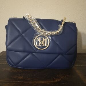 Badgley Mischka Navy Blue Quilted Handbag